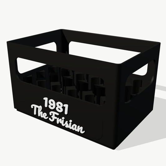 Schwarze Hubikiste mit weißer Beschriftung 1981 und The Frisian
